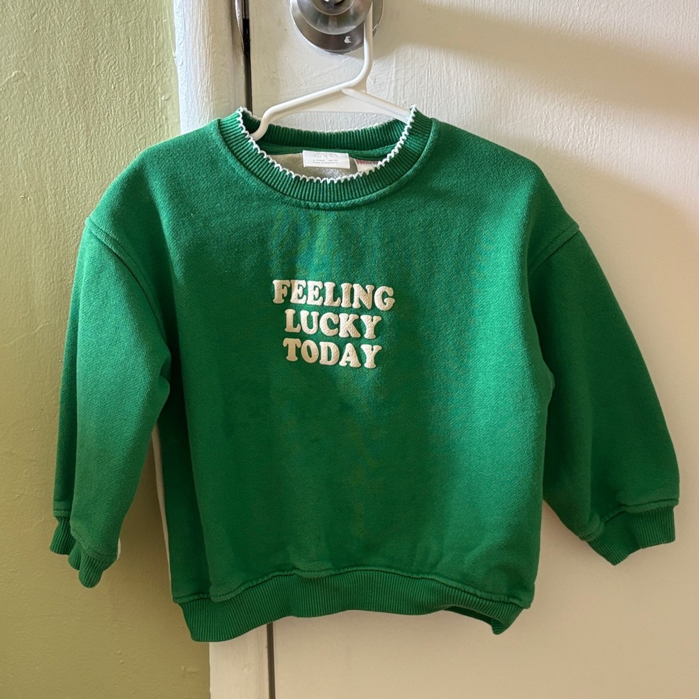 Zara Green Kids Sweatshirt - Feeling Lucky Today